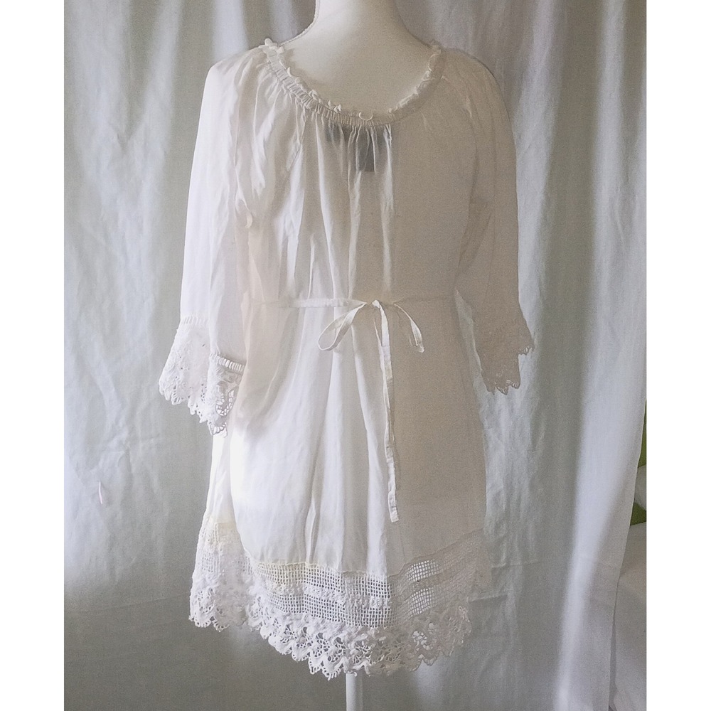 Bundle-3 White & Beige Bohemian Milkmaid Blouses Crochet Lacy Romantic Details L - Picture 5 of 16